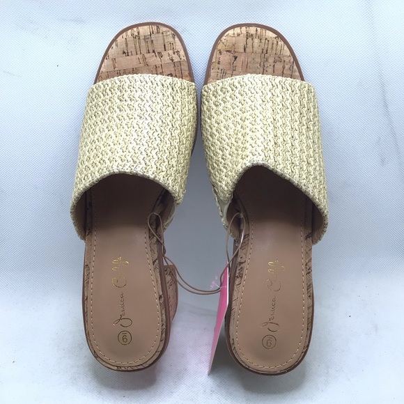 Jessica Carlyle Womens Natural Weave Stacked Heel Open Toe Mule Sandal - Picture 8 of 10